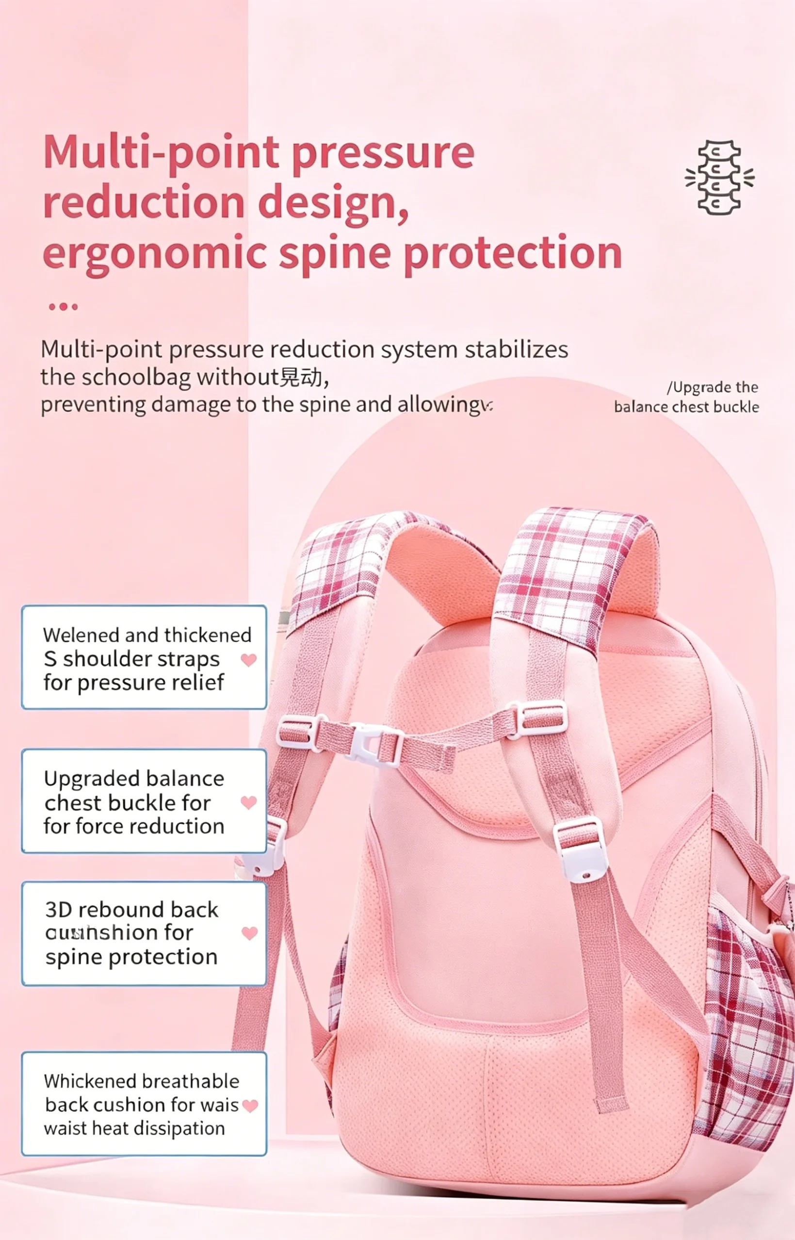 Ergonomic Spine Protecting School Backpack For Girls Waterproof Image 3