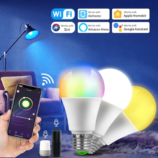Lámpara de luz LED RGB para el hogar, Bombilla inteligente con WiFi de 9W,  E27, Control Siri, función de temporizador regulable, 110V, 220V, funciona  con Alexa y Google Home - AliExpress