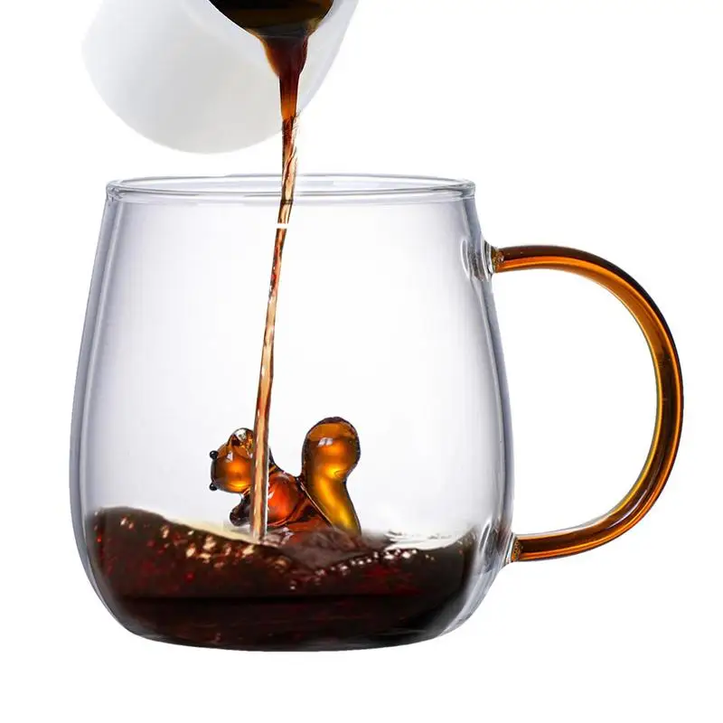 3D Animal Coffee Mug 380ml Transparent 3D Animal Borosilicate Glass Drinking Cups Portable Coffee Cups for Cold & Hot Drinks