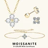 Lnngy 925 Sterling Silver Four Leaf Clover Pendant Necklace Bracelet 3mm 0.1ct Moissanite Stud Earring For Women Jewelry Set