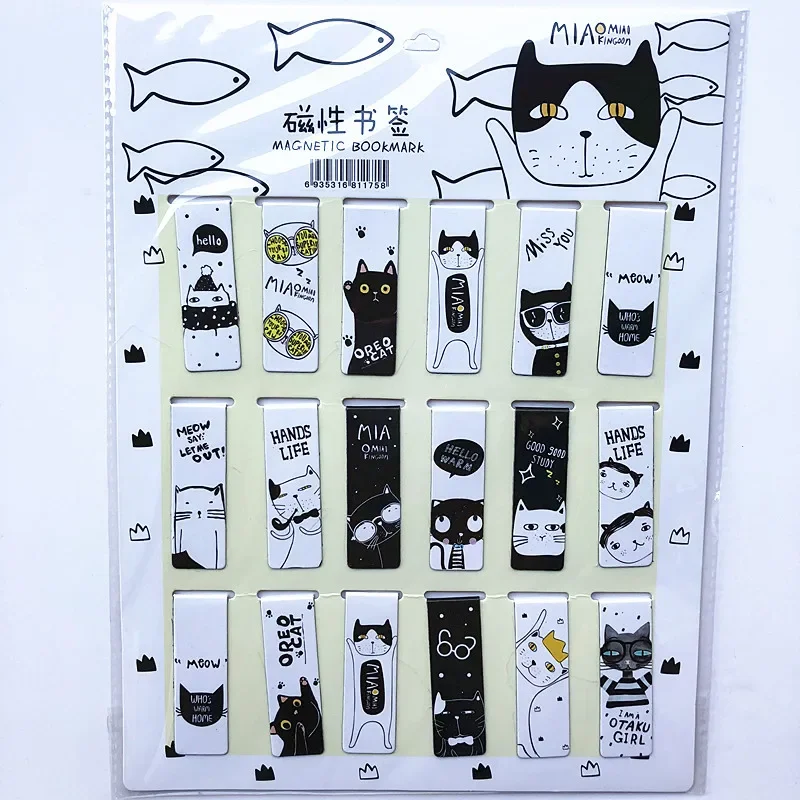 18pcs/set Magnetic Bookmark magnetic bookmark animal bookmark retro flower bookmark floral painting bookmark Cute Cat Flower Paris Luminous Cartoon Animals Daily Book Mark for books