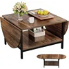 Coffee Table 2-Tier Small Folding Coffee Tables with Storage for Living Room Mid Century Center Table Vintage 2