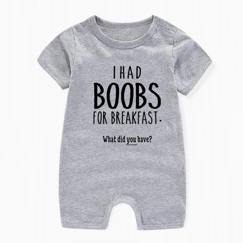 

I Had Boobs for Breakfast 0-18M Baby Romper 100% Cotton Short Sleeved Clothes Summer Casual Jumpsuit Playsuit