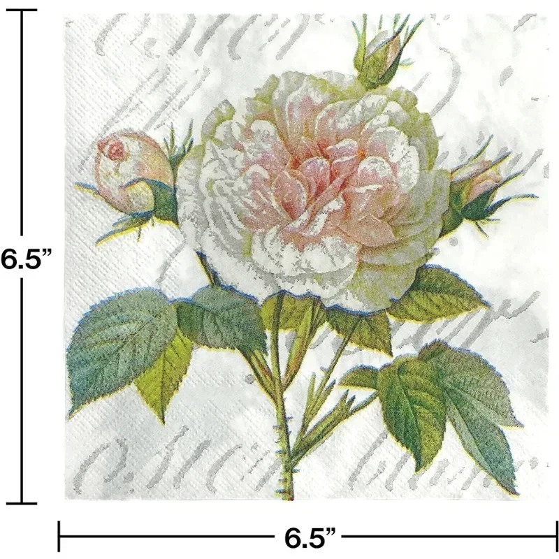 Paper Napkins Disposable Paper Placemats 20pcs 33*33cm 2-Ply Floral Wood Pulp Paper Food Grade Printed Patterned Paper Placemats Rose Printed Square Napkins