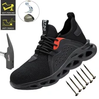 Work Safety Shoes Men Lightweight Indestructible Work Sneakers Security Steel Toe Shoes Safety Protective Boots Black Size36-48
