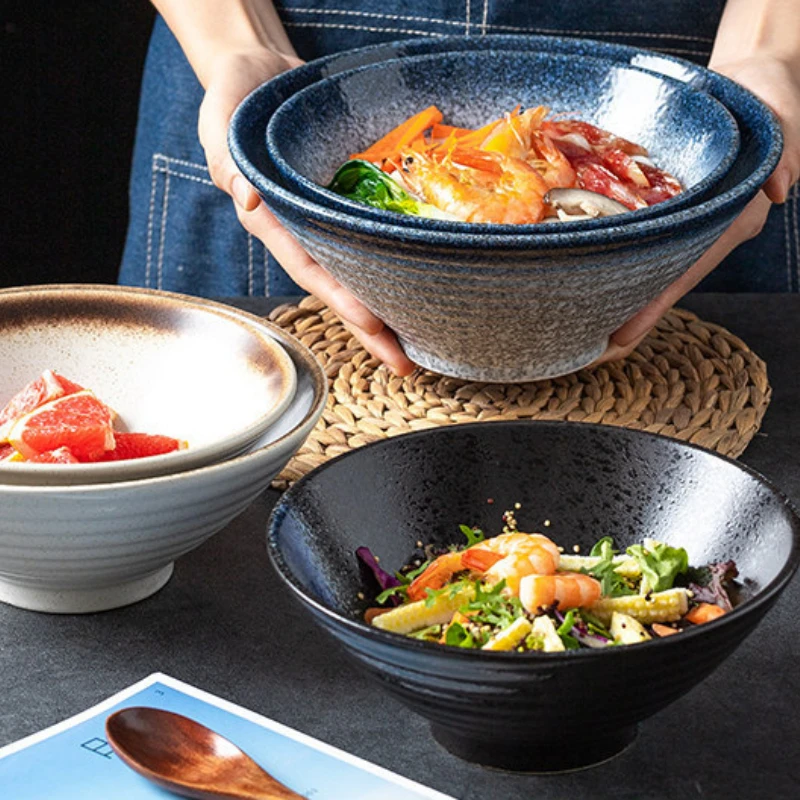 

1pcs Lamian Noodles Ceramic Noodle Soup Bowl Japanese Tableware Hat Bowls Home Salad Rice Bowl Dish