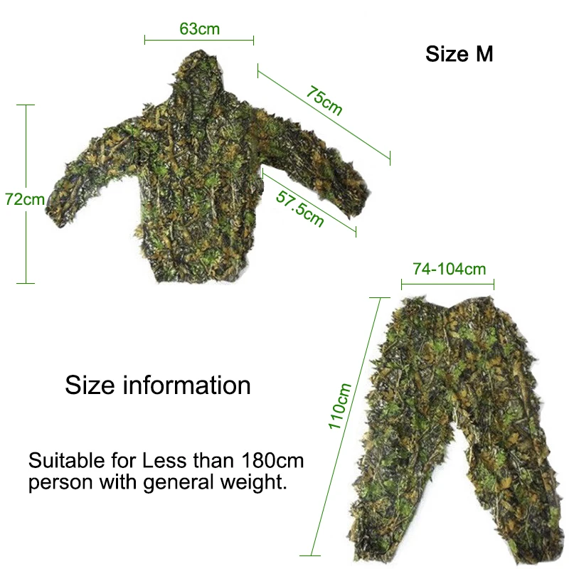 Ghillie Suit Men Women Kids Outdoor Ghillie Suit Camouflage Clothes Jungle Suit CS Training Leaves Clothing Hunting Pants Hooded Jacket