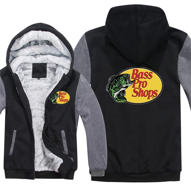 Bass Fishing Hoodies Men Coat Winter Warm Fleece Bass Fish Sweatshirts Jacket 3