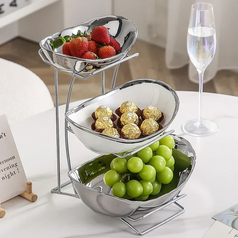 Ceramic Steel Multi Layer European Stackable Snack Serving Bowl Dry Fruit Tray Nut Candy Dried Fruit Display Storage Decor