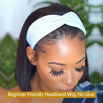 Headband Wigs Human Hair Straight Short Bob Glueless Wigs Human Hair Black Headband Wigs Easy Put On And Go Bob Wig Human Hair