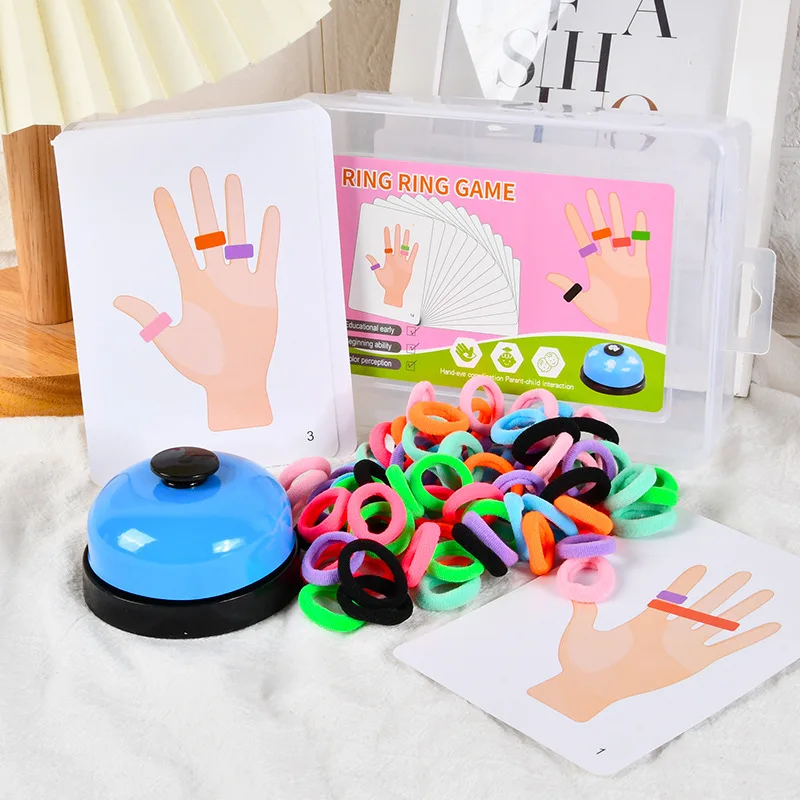 Early Educational Thinking Training Toy for Kids, Fingers Ring Game with Elastic Bands and Bell, Parent-child Interactive Games 2