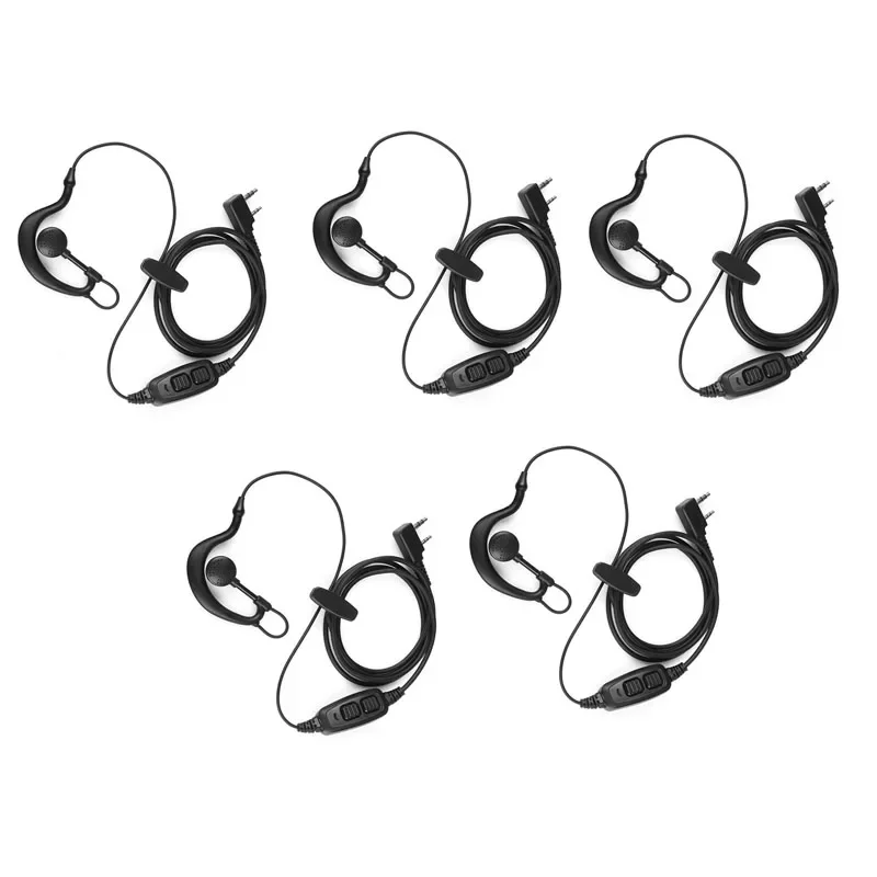 Lot 5PCS 2 Pin Ear Hook Double Dual PTT Mic Micphone Headset for Baofeng UV5R UV-5R UV-5RE UV82 UV-82 UV-89 UV-8D Walkie Talkie