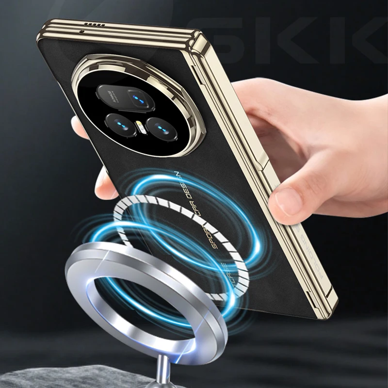 Frosted Leather Magnetic Hinge Stand Case For Honor Magic V5 Wireless Charge Fro