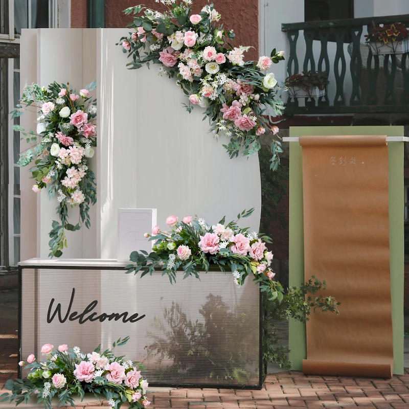 Green Wedding Floral Wall Hanging Arch Flower Row Wedding Table Flower