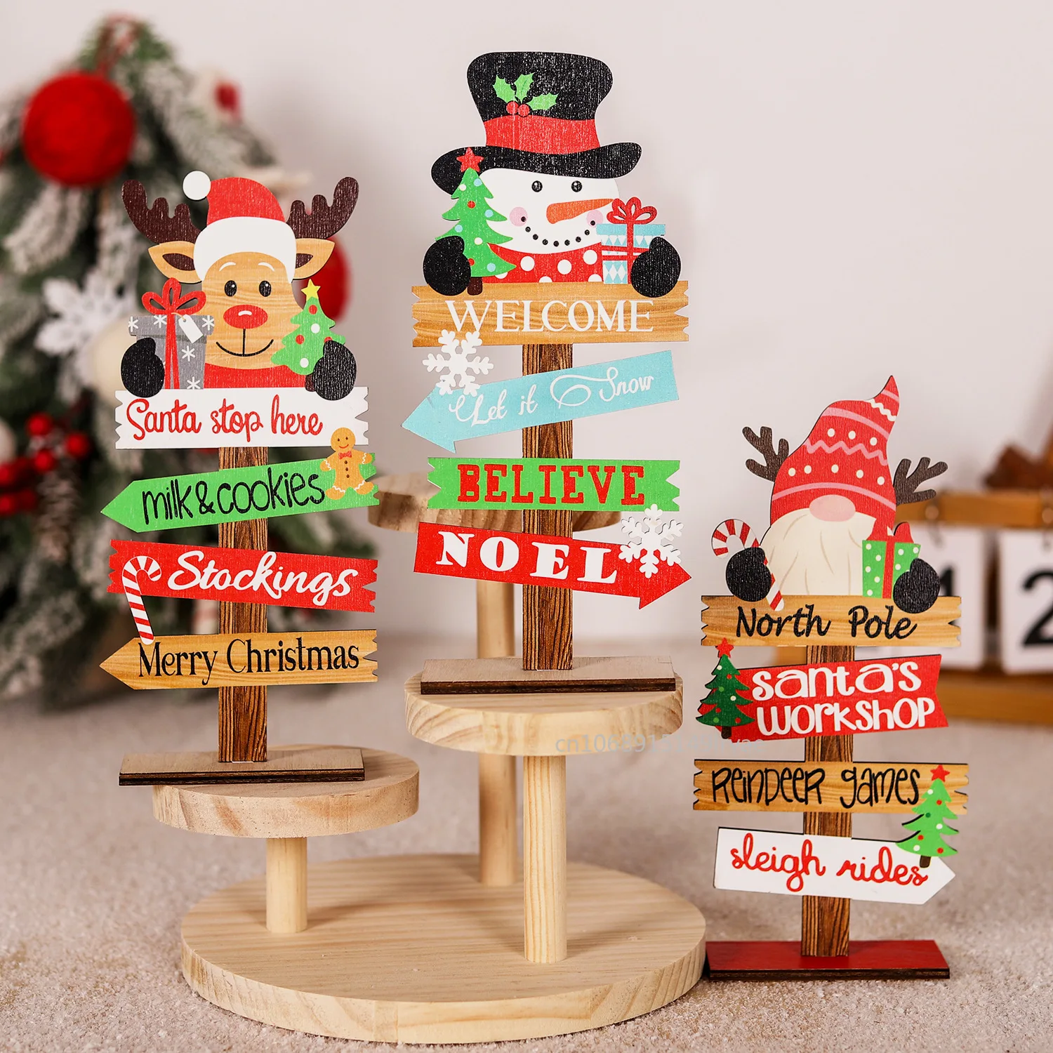 Desktop Christmas Tree Ornaments Santa Claus DIY Decoration Wooden Christmas Signs Plaque Xmas Decor 2026 New Years Party Gifts