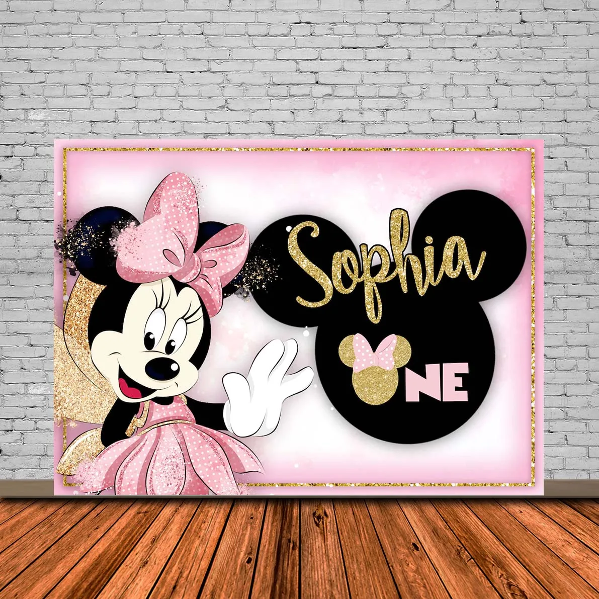 

Custom Background Party Backdrops Pink Disney Minnie Mouse Birthday Decorations Children's Decoration Photozone Wall Backdrops