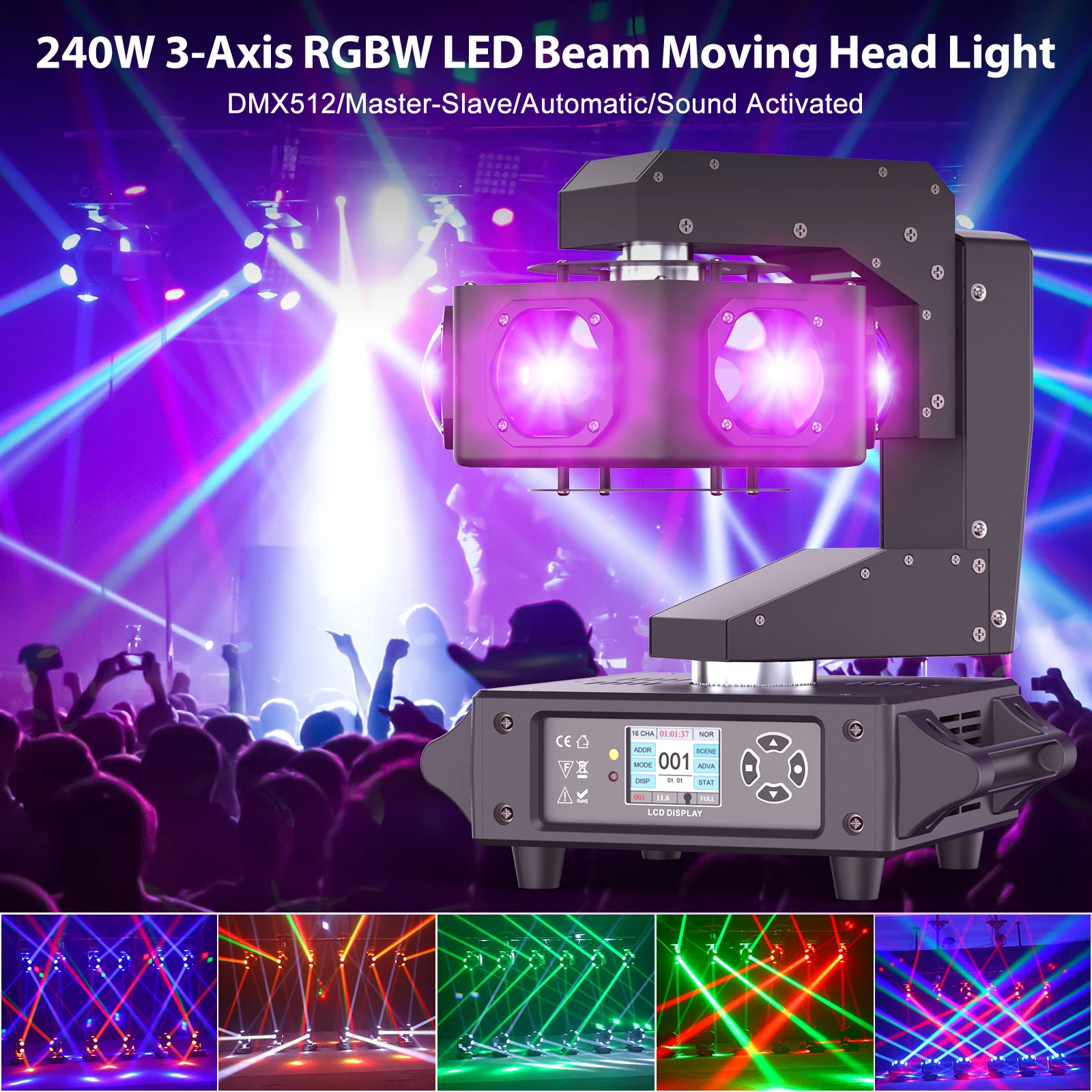 Yiflamefly 4Pcs 240W Beam Moving Head Lights 6LED RGBW 360