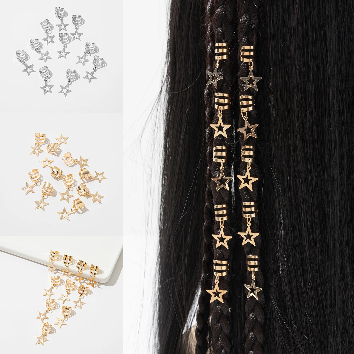 

Braid Decorative Hair Rings Headdress Alloy Star Pendant African Braid French Twist Hair Accessories Hair Braiding Tool