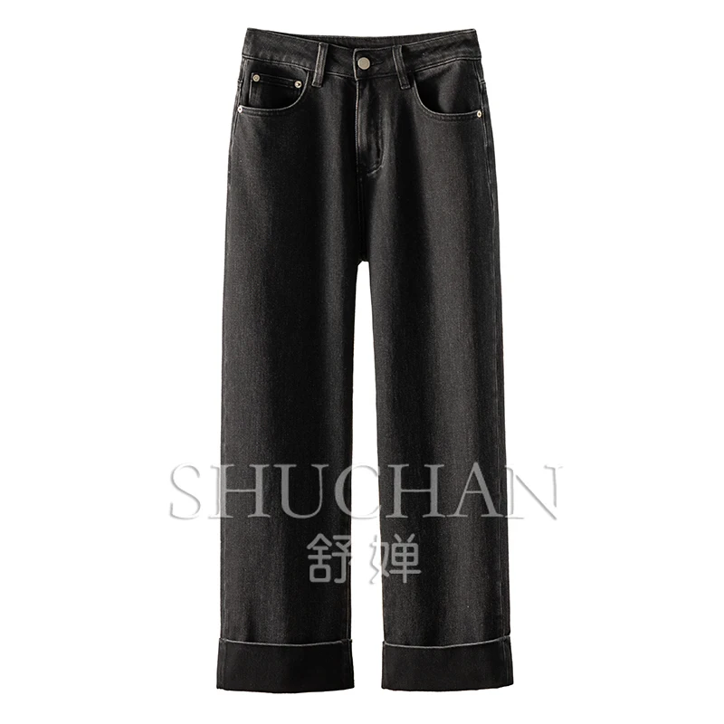 SHUCHAN STRAIGHT  Ankle-Length Pants  High Waisted Jeans  COTTON  Polyester  Spandex  Casual  Autumn/Winter  JEANS