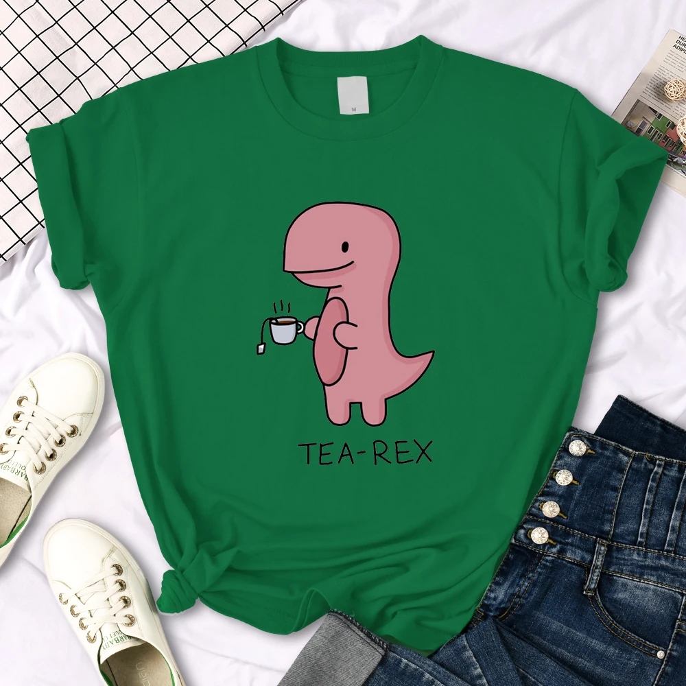 Lady T-Shirt Cute Pink Tea-Rex Print T Shirts Female O-Neck Loose Oversize Shirt Harajuku All-Match Kawaii Animal Women Clothes