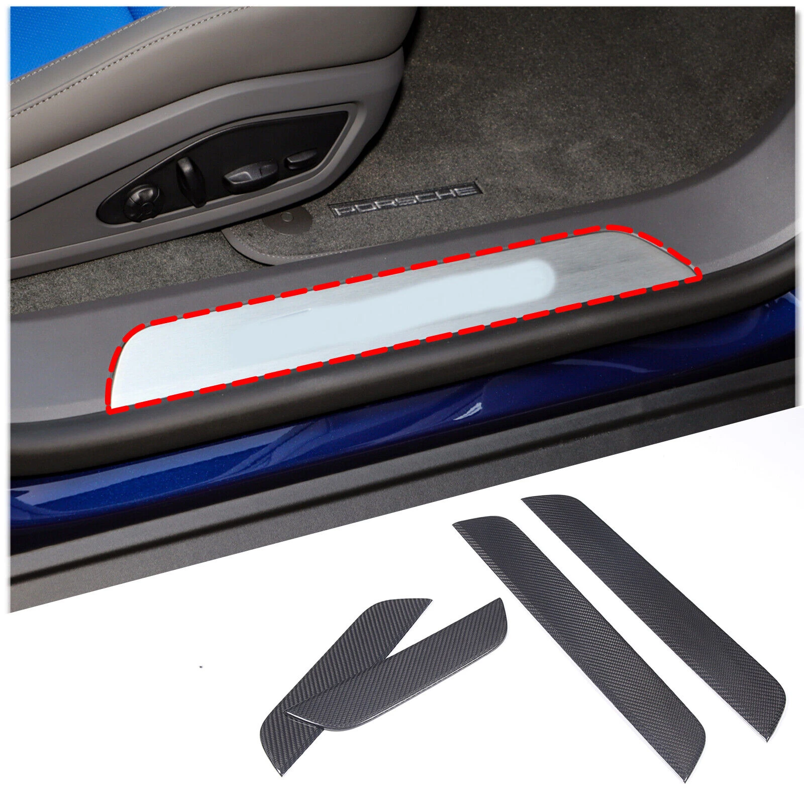 Real Dry Carbon Fiber Car Inner Door Sills Penel Cover Trim Strip Fit