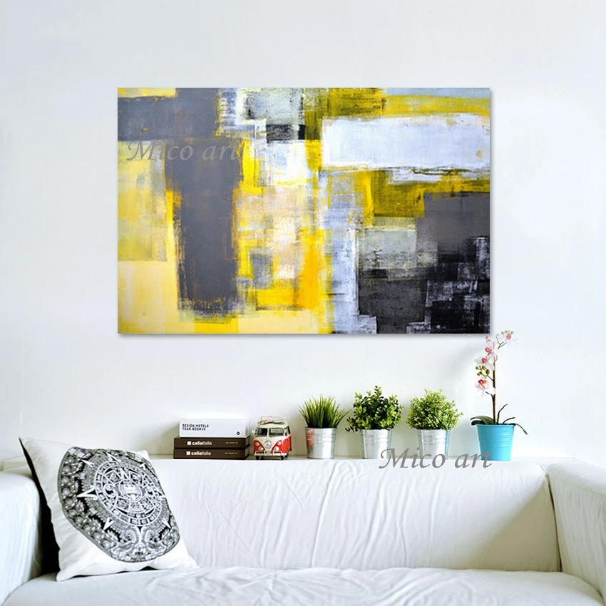 

Large Size Abstract Wall Art Canvas Picture Yellow Gray Color Acrylic Decoration Unframed Custom Oil Painting For Hotel Artwork