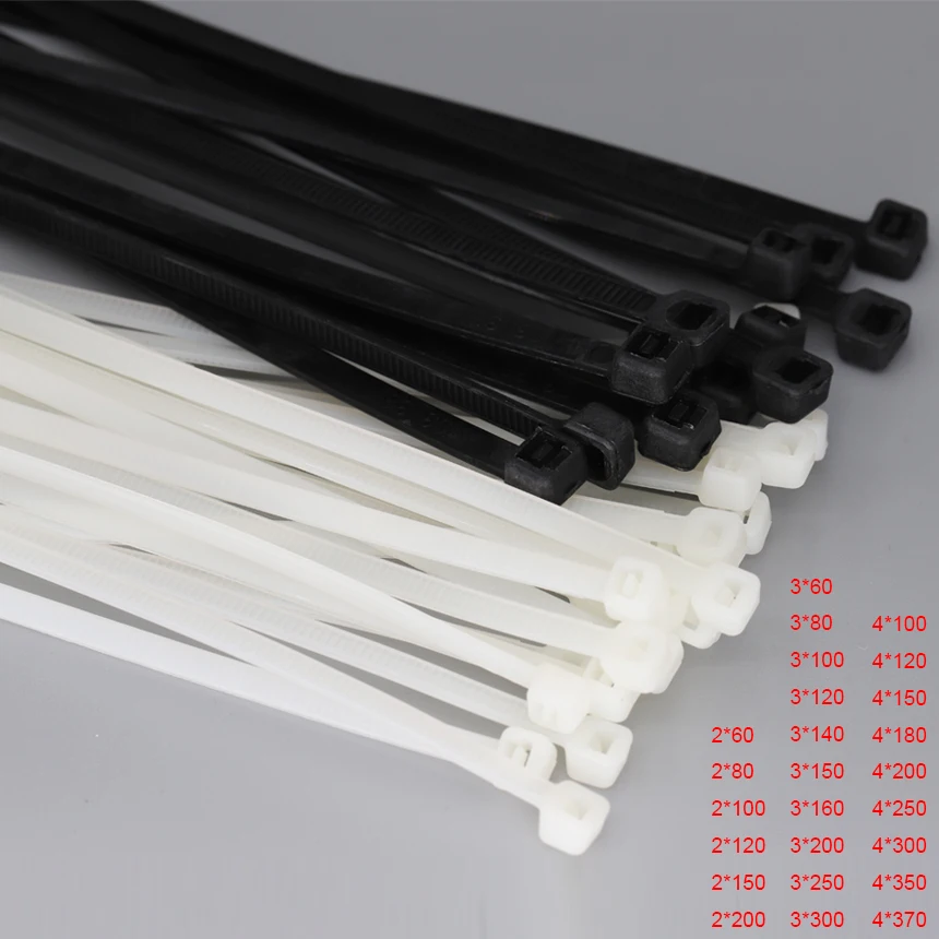 Auto-Lock-Nylon-Plastic-Strap-Cable-Tie-preto-e-branco-Wrap-Zip-Tie ...