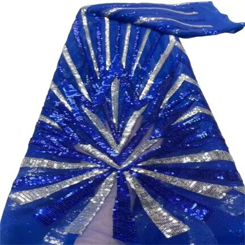 

African Sequins Lace Fabrics 2023 High Quality Lace French Lace Fabric Royal Blue Nigerian Tulle Lace Fabrics For Wedding Dress