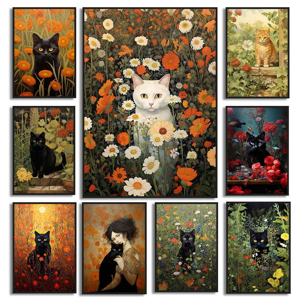 Cat and Flowers Framed poster main image 0
