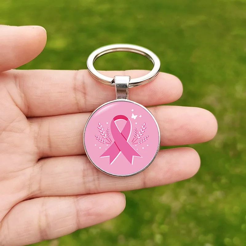 Porte-clés Ruban De Sensibilisation Cancer Du Sein - Résine Pailletée Rose, Fait Main (USA)