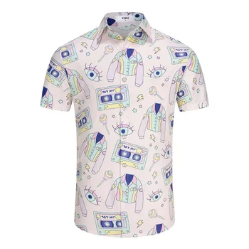KYKU 80s Costume 90s Clothes Hawaiian Shirt for Men Button Down Shirts Short Sleeve Retro Disco Outfits 1