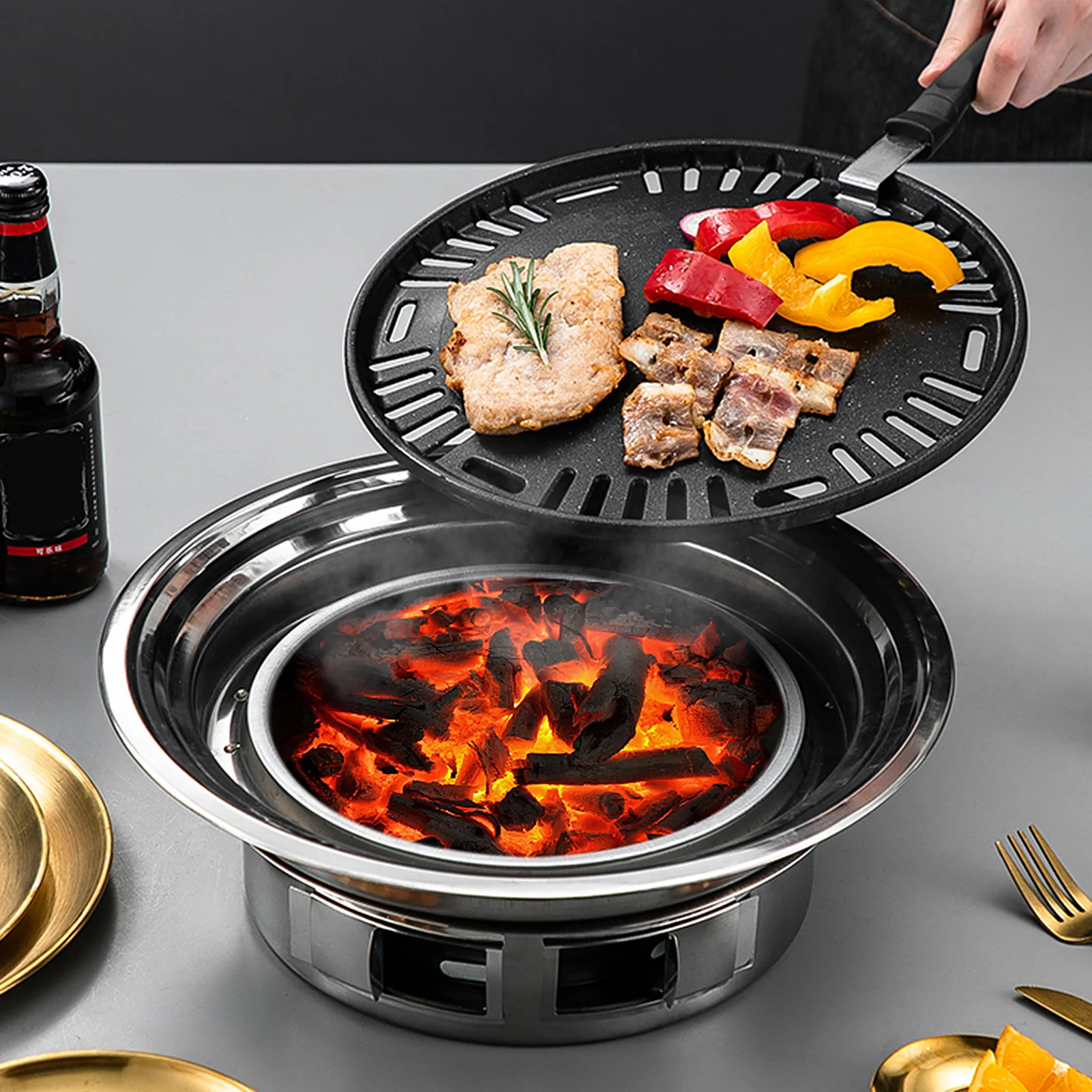 Holzkohle grill Antihaft koreanischer Grill Grill Herd tragbarer Edelstahl Outdoor Camping Kochen Grill Holzkohle Grill Herd – Detail 16