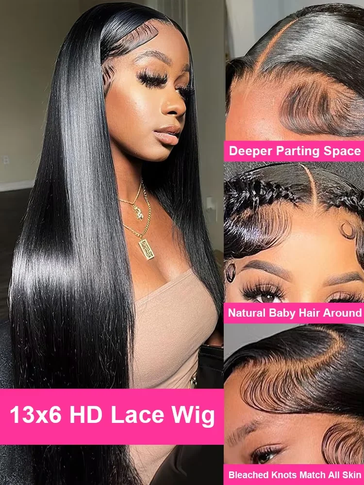 36 46 Inch 13x4 13x6 HD Transparent Bone Straight Lace Front Wigs 220 Density 360 Full Lace Brazilian Human Hair Wigs For Women