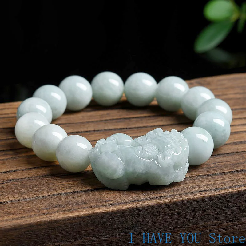

Burmese Jade Pixiu Bracelets Gifts Fashion Beaded Charms Vintage Amulets White Jadeite Bracelet Natural Women Jewelry Gemstones