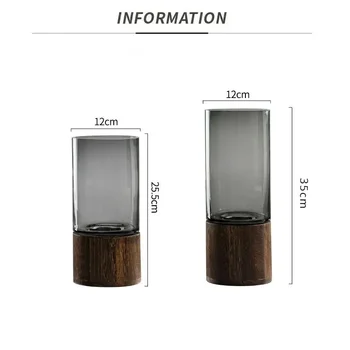 Schlichte Europäische Hydroponik-Vase mit Holzsockel - Transparente Glasvase für Pflanzen und Blumen, ideal für Wohnzimmertische und Heimdekoration
