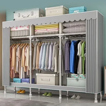 Armadio semplice con giunto multi-lega, struttura in acciaio, armadio per abbigliamento da camera da letto, organizer per vestiti in tessuto Oxford multistrato di grande capacità 1