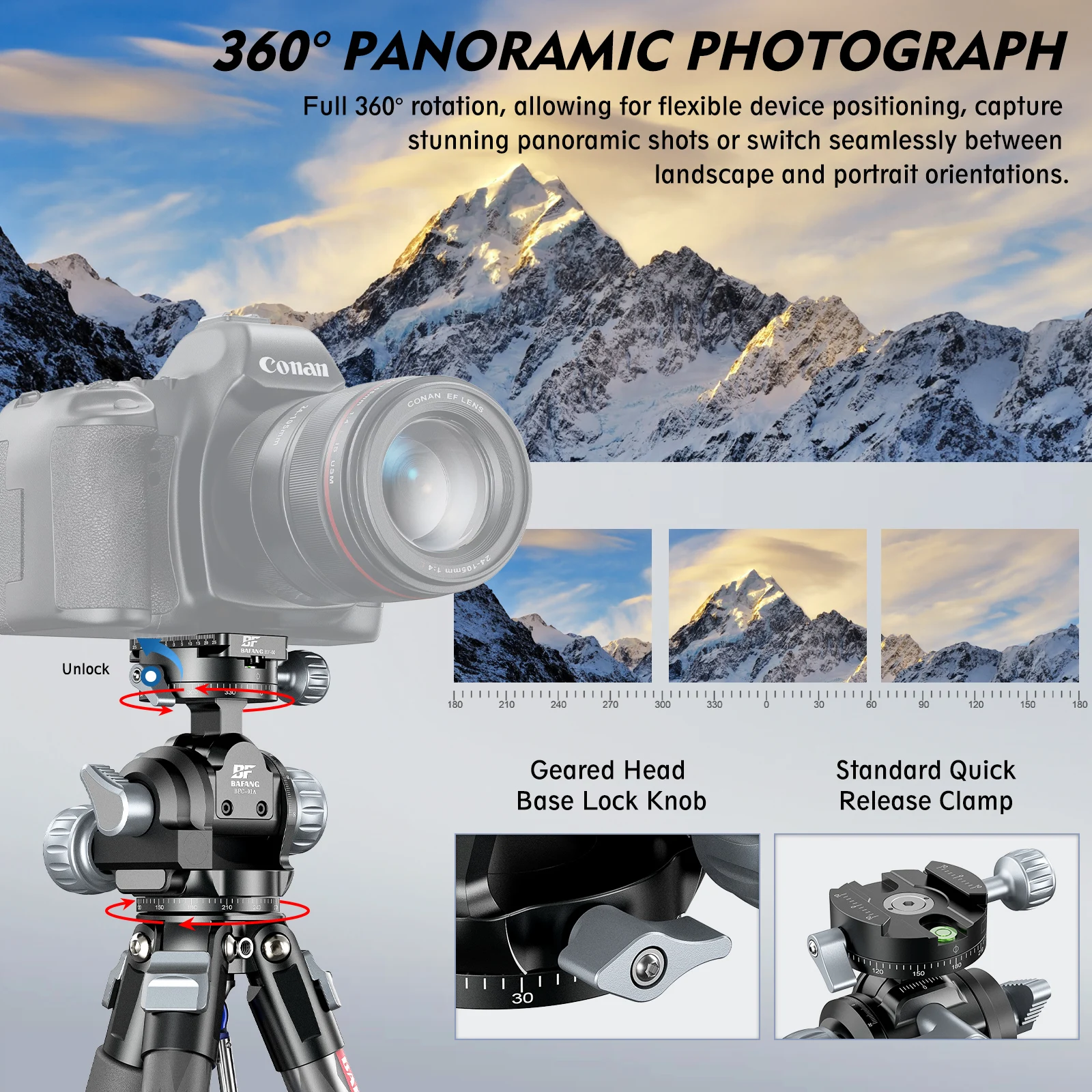 BAFANG 360° Professional Tripod Gear Head 4