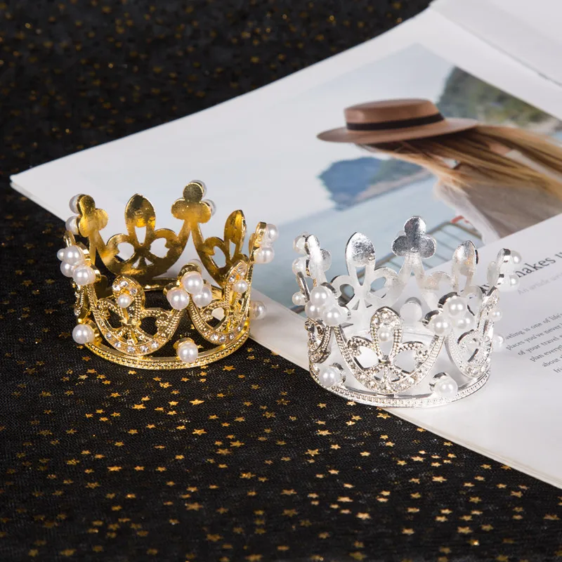 silver gold Crown shape European pearl napkin ring birthday cake baking decoration gifts |