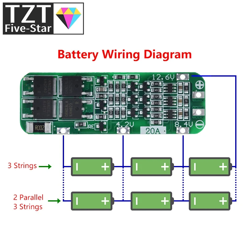 3S 20A Li-ion Lithium Battery 18650 Charger PCB BMS Protection Board For Drill Motor 12.6V Lipo Cell Module 64x20x3.4mm