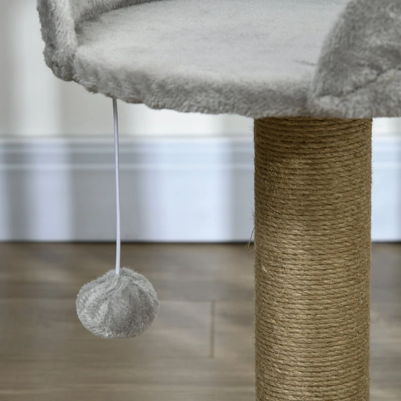 Kleiner Katzenbaum, 49 cm, mit Spielball, Liegefläche, Kletterbaum für Katzen bis 4 kg, Katzenmöbel, Jutegrau – Detail 7