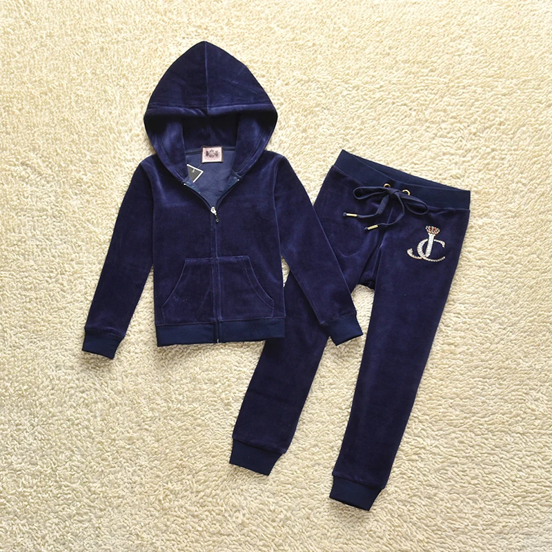 Children's Clothing 2024 Spring Fall Kids Juicy Zipper Top and Pencil Pants Two Piece Set Girl Velvet Tracksuit