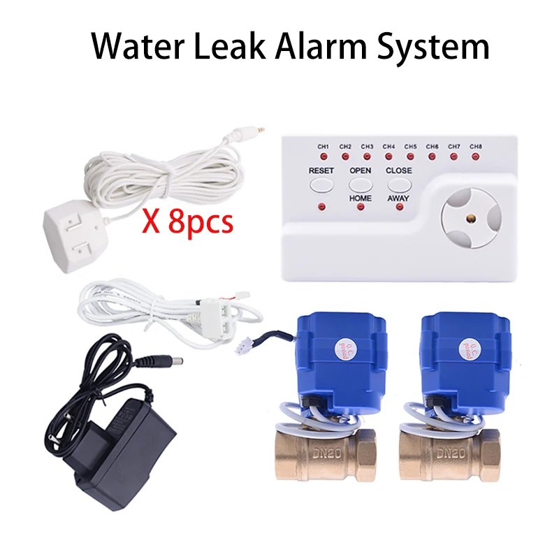 

Russian Shipping Pipe Leak Detector WLD-806 with 2pcs DN20 (3/4") Smart Valve and 8pcs Water Sensor Against Smart House Leaking