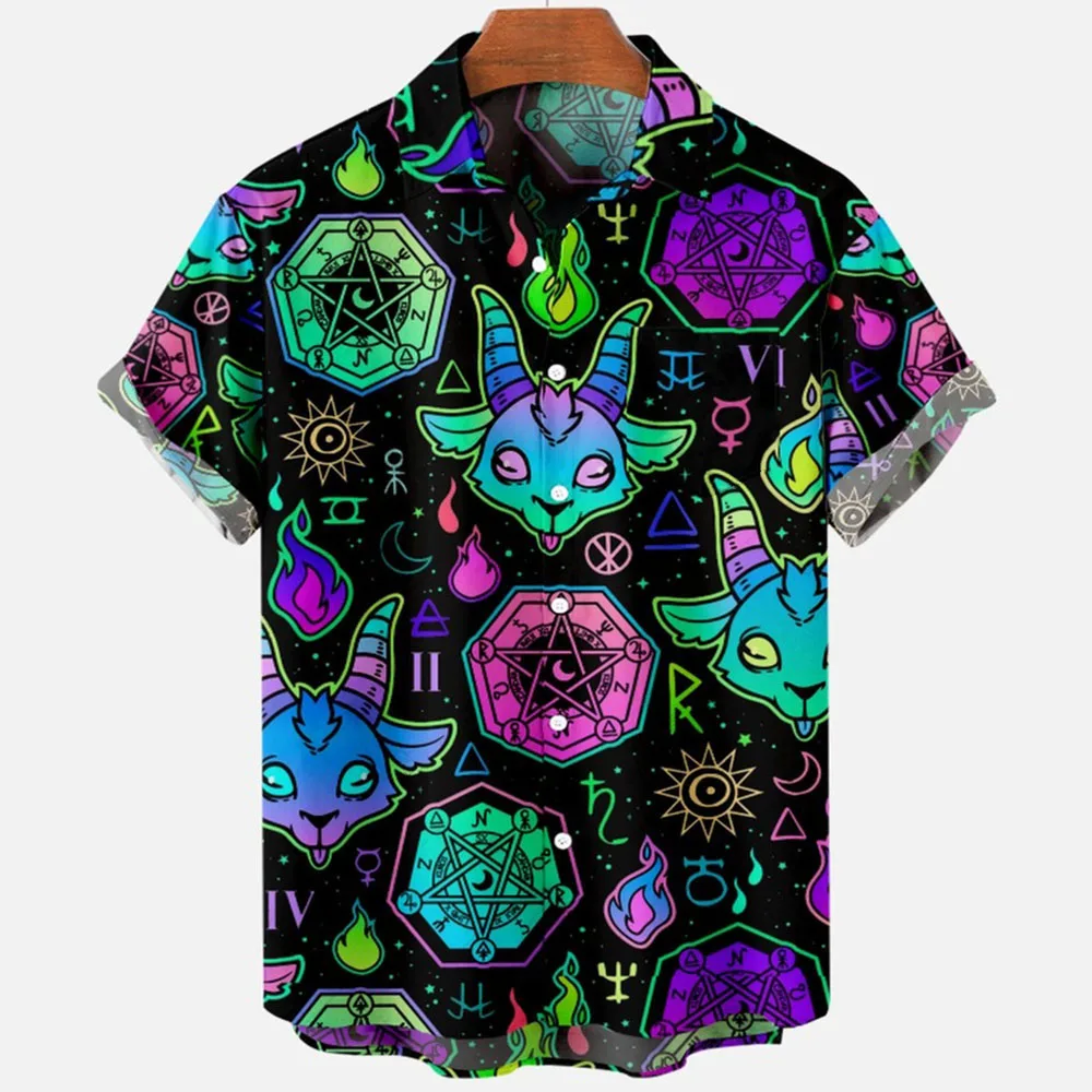2024 Devil Horror 3d Print Hawaiian Shirt Men Clothes Breathable Loose Men's Shirts Male Short Clothes Sleeve Summer Male Shirt 3