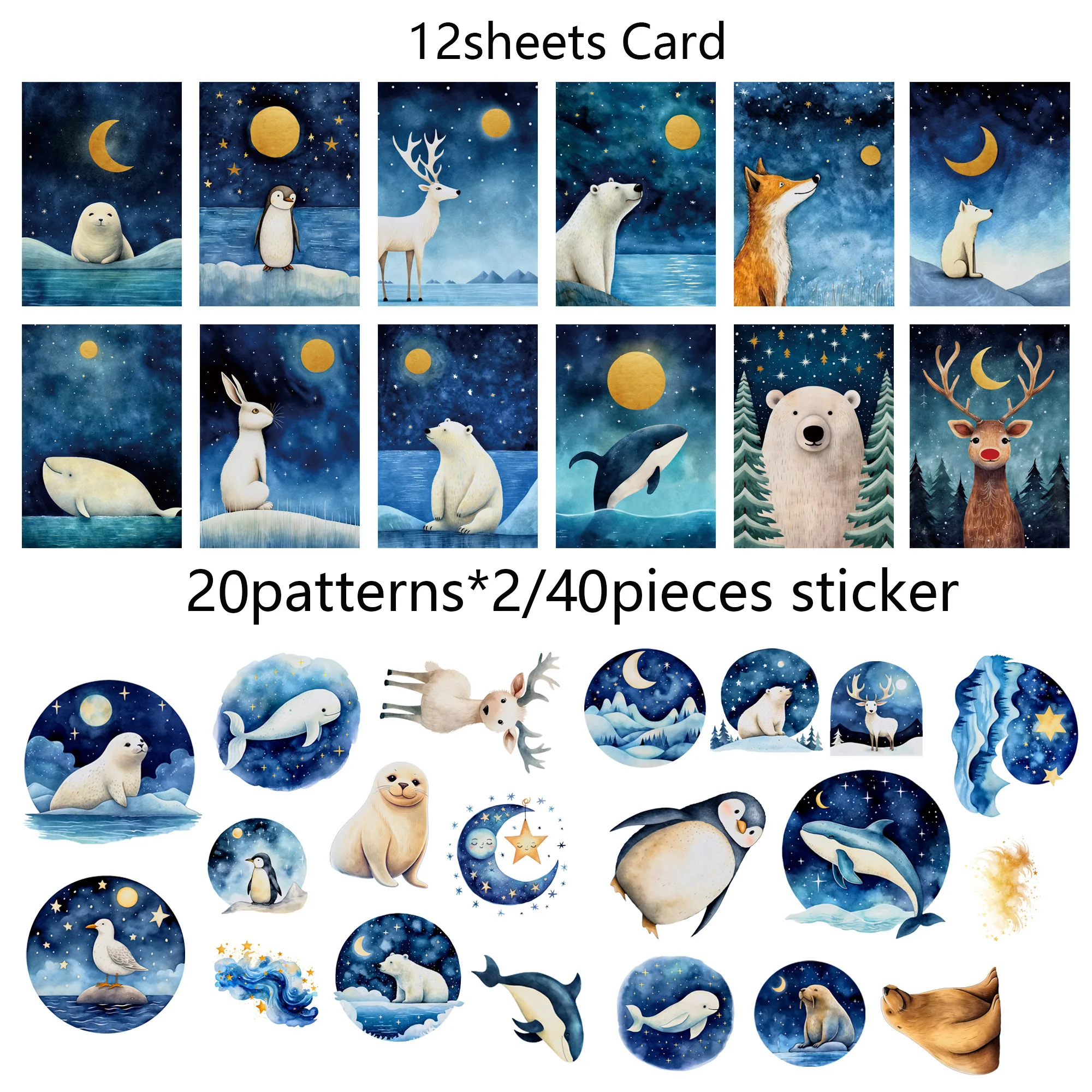 JAIIMAN 52pieces card+sticker Moonlight Animals Thick Writable DIY Card Set for Scrapbooking Supplies Junk Journal Kits Crafts Stickers Scrapbooking Supplies