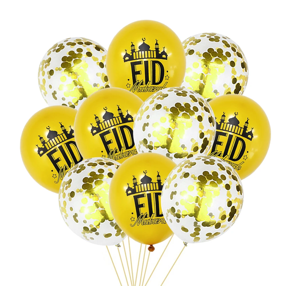 10Pcs 12Inch Eid Mubarak Latex Balloons Ramadan Decoration 2026 Gold Moon Star Balloon Ramadan Eid Muslim Islamic Party Supplies