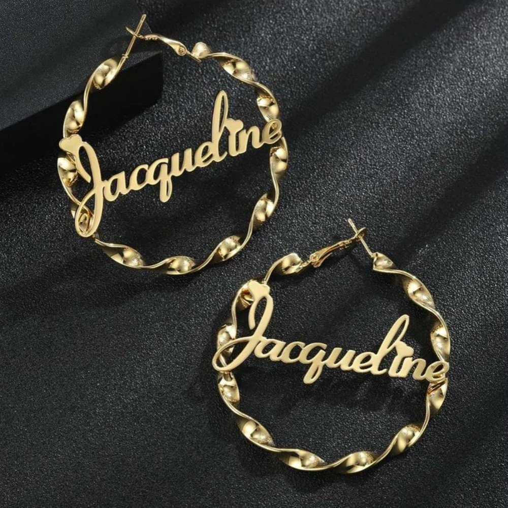 30mm-100mm Custom Hoop Earrings Customize Name Earrings Twist Hoop Earrings Personality Earring With Statement Words Hiphop Sexy