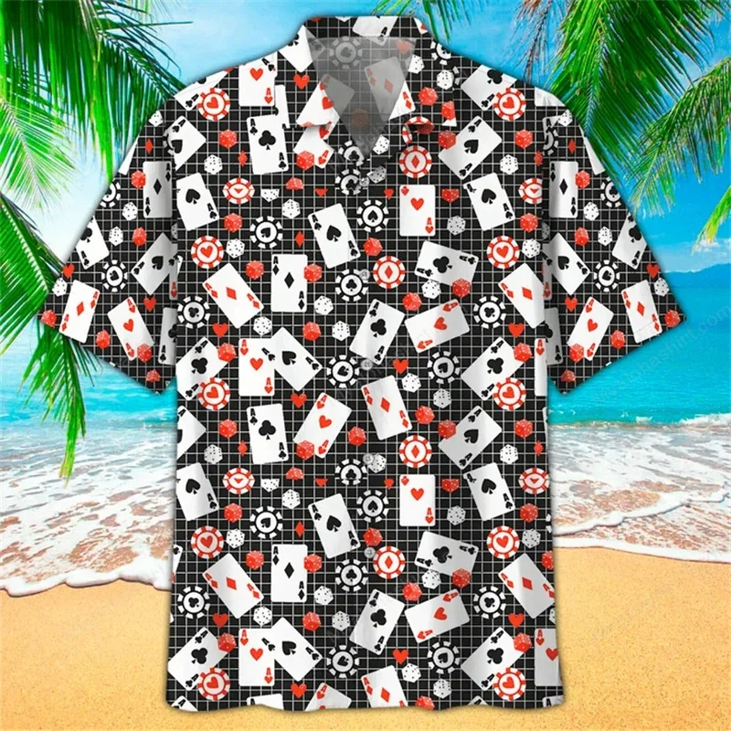 Casino Poker Dice Pattern Beach Shirt For Men Money 3D Printed Hawaiian Shirts Holiday Short Sleeve Lapel Top Loose Women Blouse 4