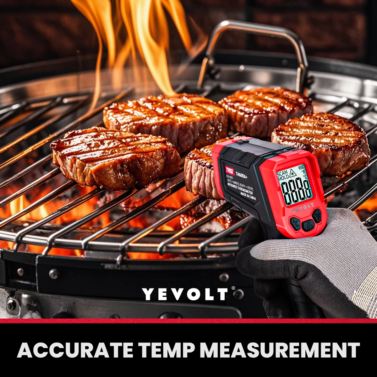 YEVOLT TA600+ Series Digital Infrared Thermometer Handheld Non Contact IR Laser Heat Temperature Gun Point HD Screen for Cooking 6