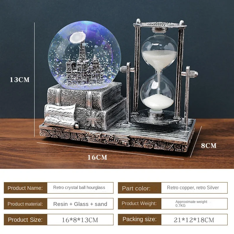 Time Crystal Ball Hourglass Antique Eiffel Tower Quicksand Luminous Snowball Crystal Ball Antique Glass Ball Table Decoration