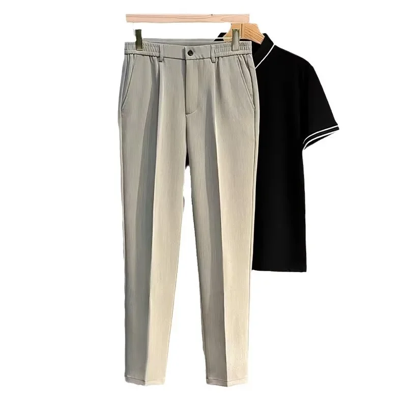 Men's Straight-Leg Casual Pants Plus Size Slim Fit Black Autumn/Winter Suit Pants Simple Style Ninemeter Shorts